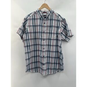 Columbia Plaid Blue/Red/White Button Down Short Sleeve Shirt Size XL
